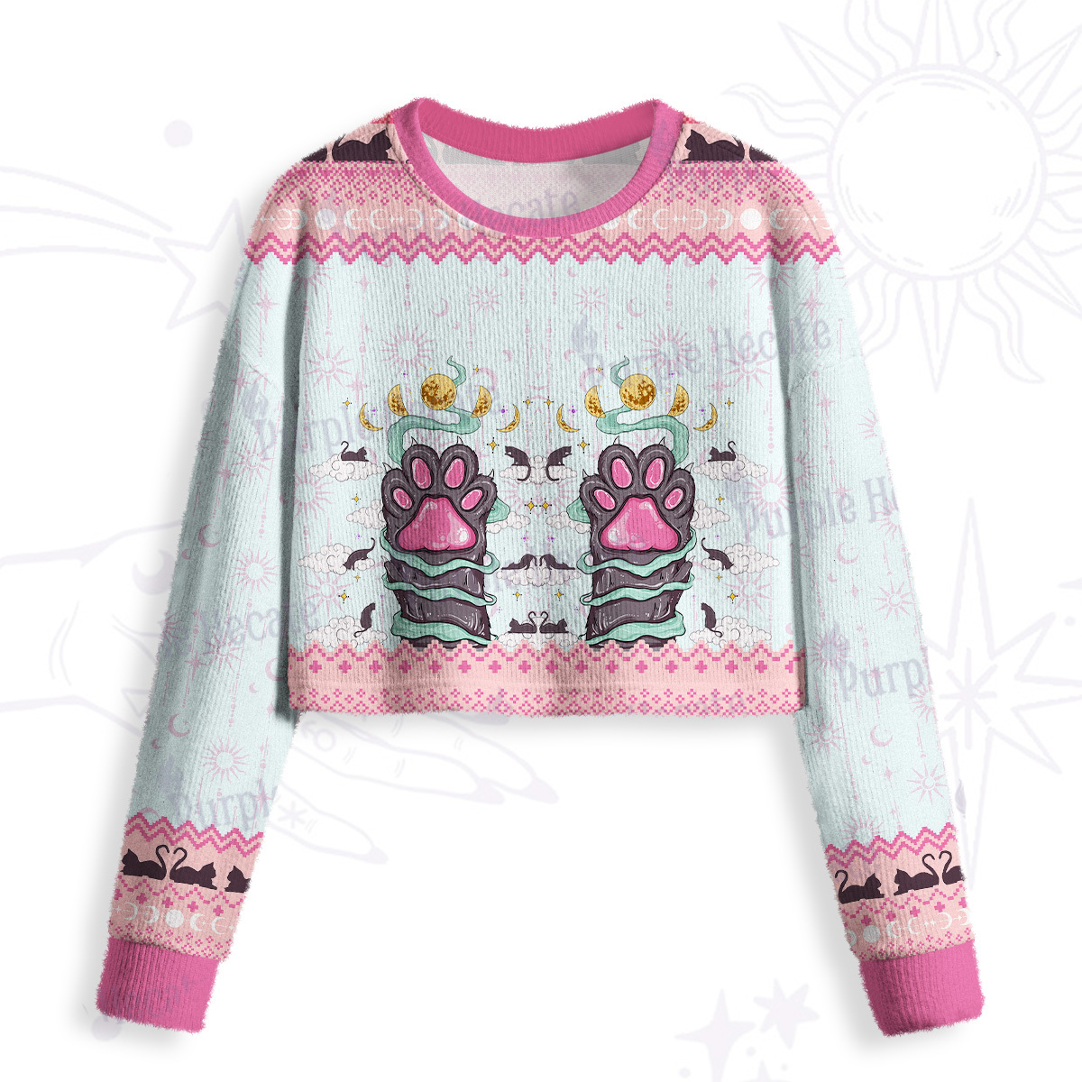 Purplehecate The Beans Cat Tarot Crop Fuzzy Ugly Sweatshirt