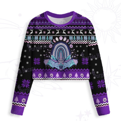 Purplehecate Moon Phase Bat Crop Fuzzy Ugly Sweatshirt