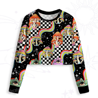 Purplehecate Trippy Rainbow Mushrooms Crop Fuzzy Ugly Sweatshirt