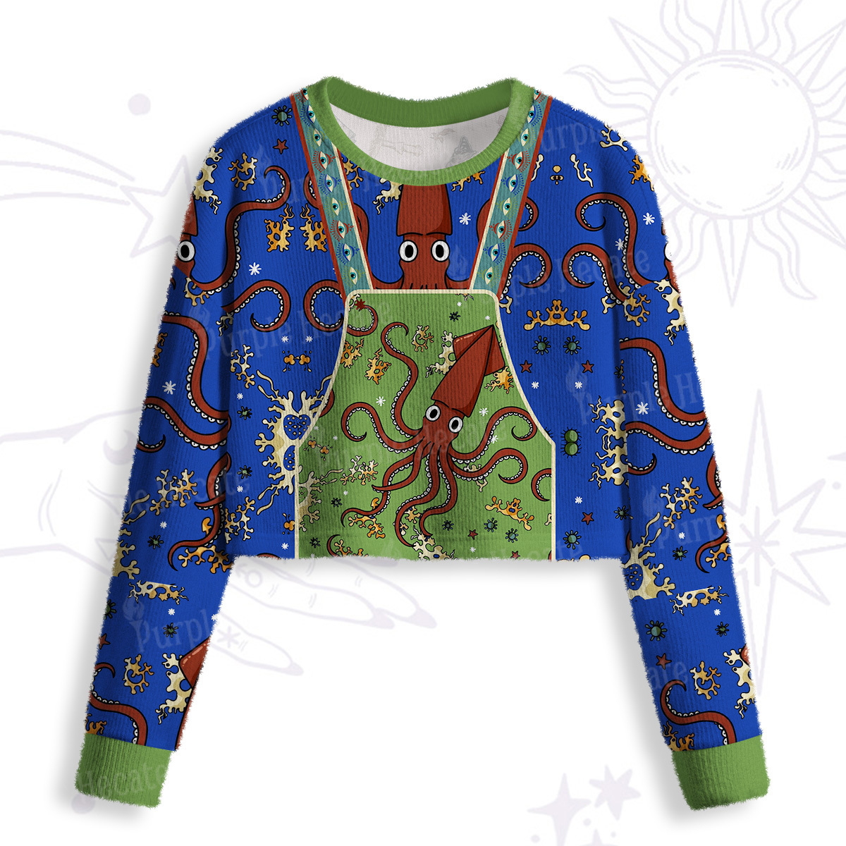 Purplehecate Deep Sea Dreamer Crop Fuzzy Ugly Sweatshirt