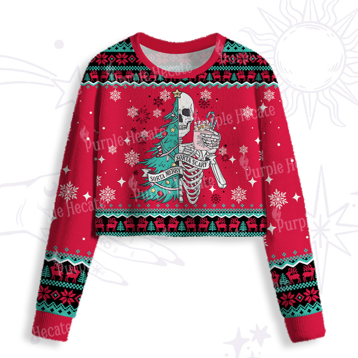 Purplehecate Sorta Merry Sorta Scary Christmas Crop Fuzzy Ugly Sweatshirt