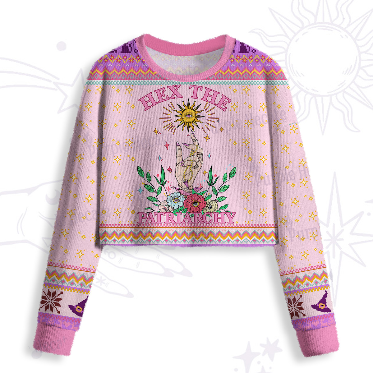 Purplehecate Hex The Patriarchy Witchy Crop Fuzzy Ugly Sweatshirt