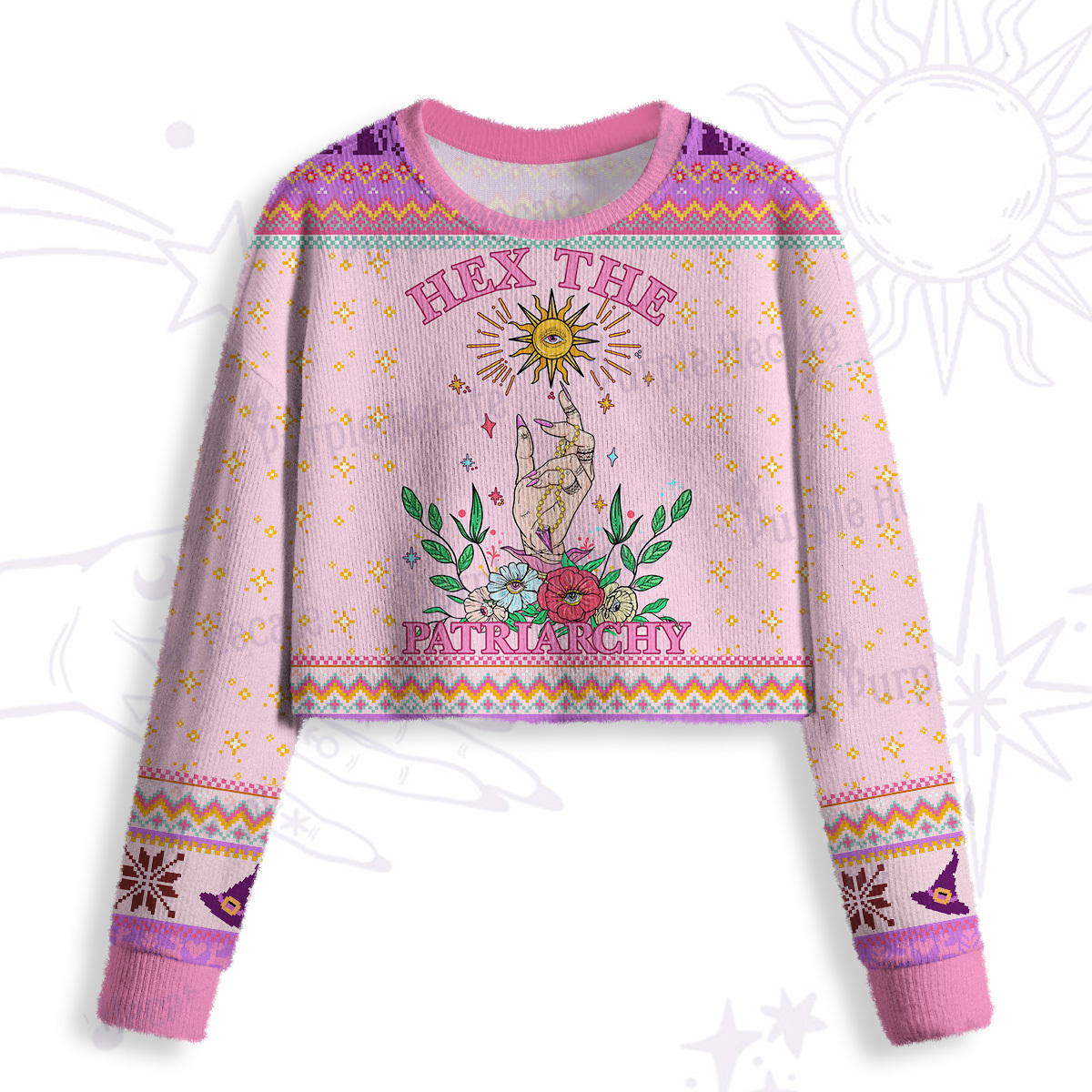 Purplehecate Hex The Patriarchy Witchy Crop Fuzzy Ugly Sweatshirt