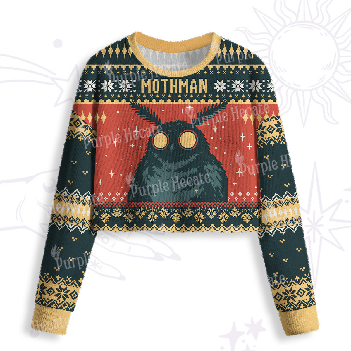 Purplehecate Mothman Eating Soup Crop Fuzzy Ugly Sweatshirt