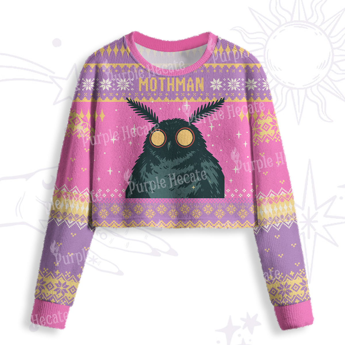 Purplehecate Mothman Eating Soup Crop Fuzzy Ugly Sweatshirt