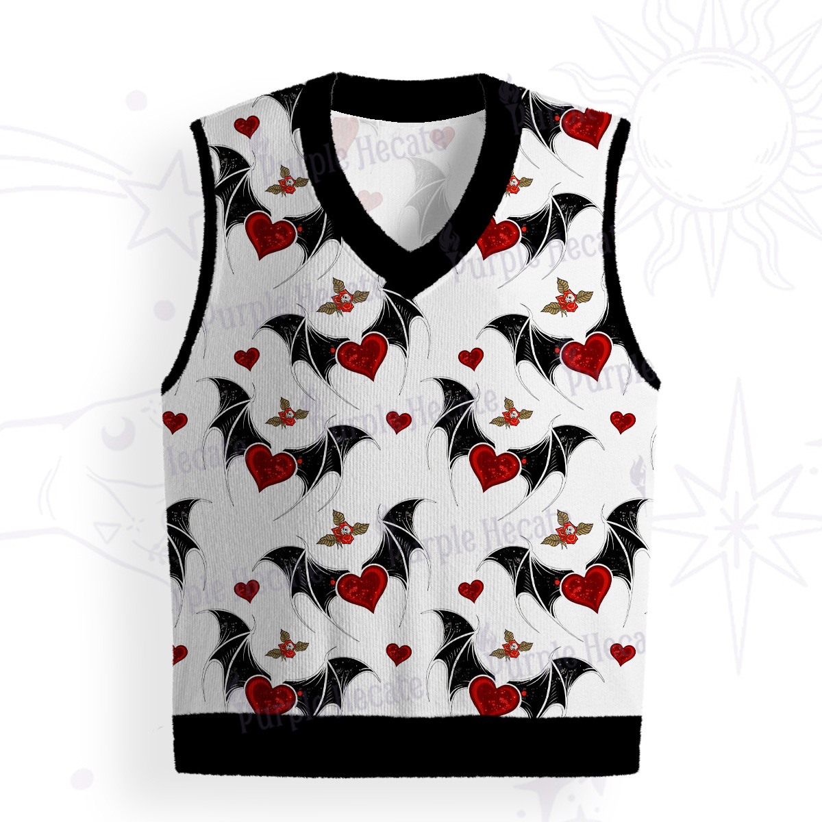 Purplehecate Dark Romance Bat & Heart Ugly Sweater Vest