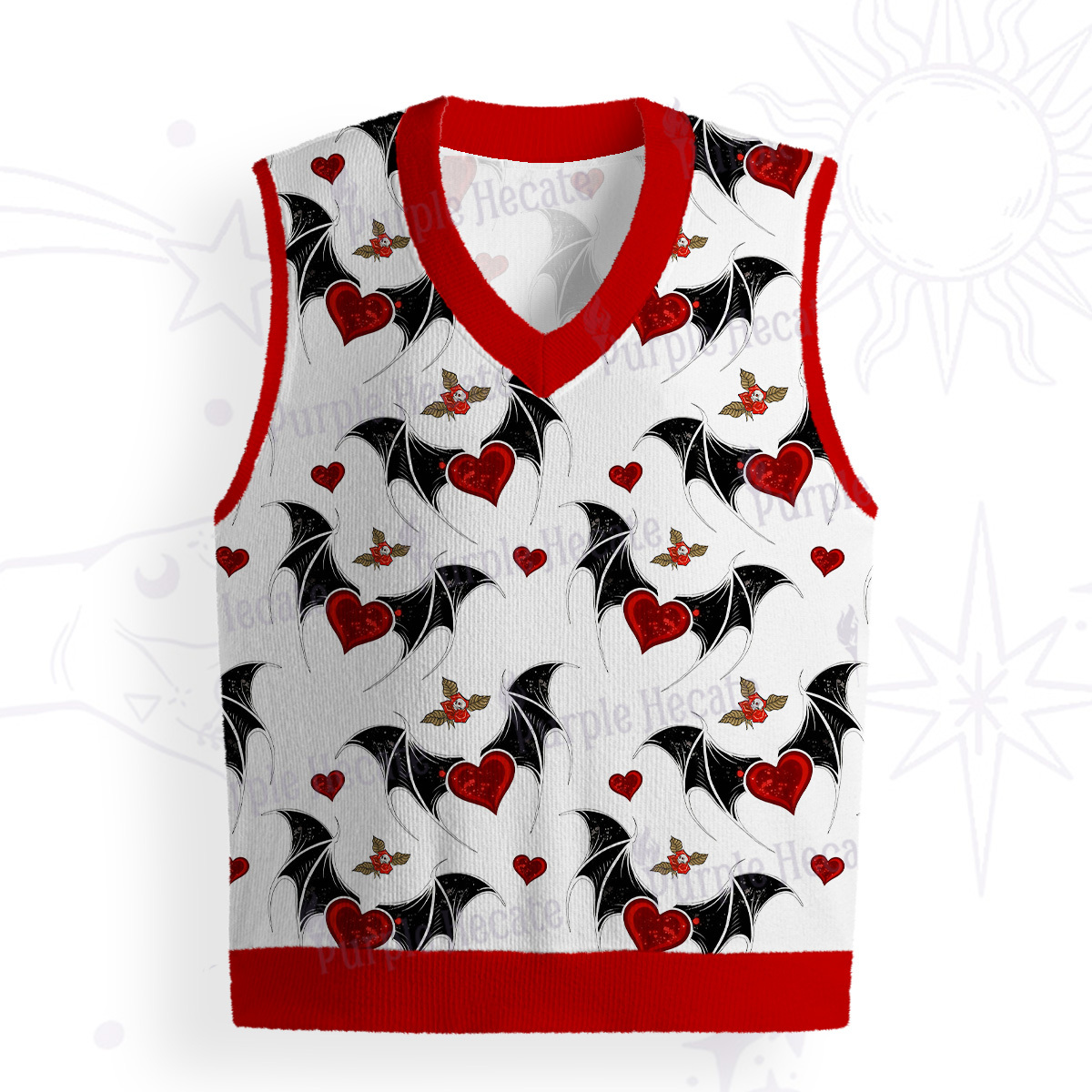 Purplehecate Dark Romance Bat & Heart Ugly Sweater Vest