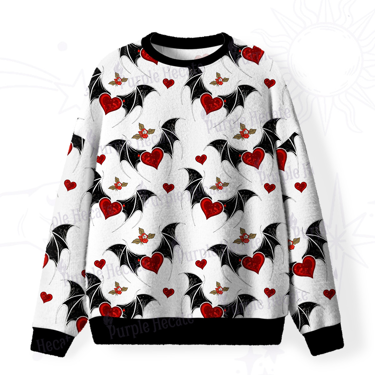 Purplehecate Dark Romance Bat & Heart Fuzzy Ugly Sweatshirt