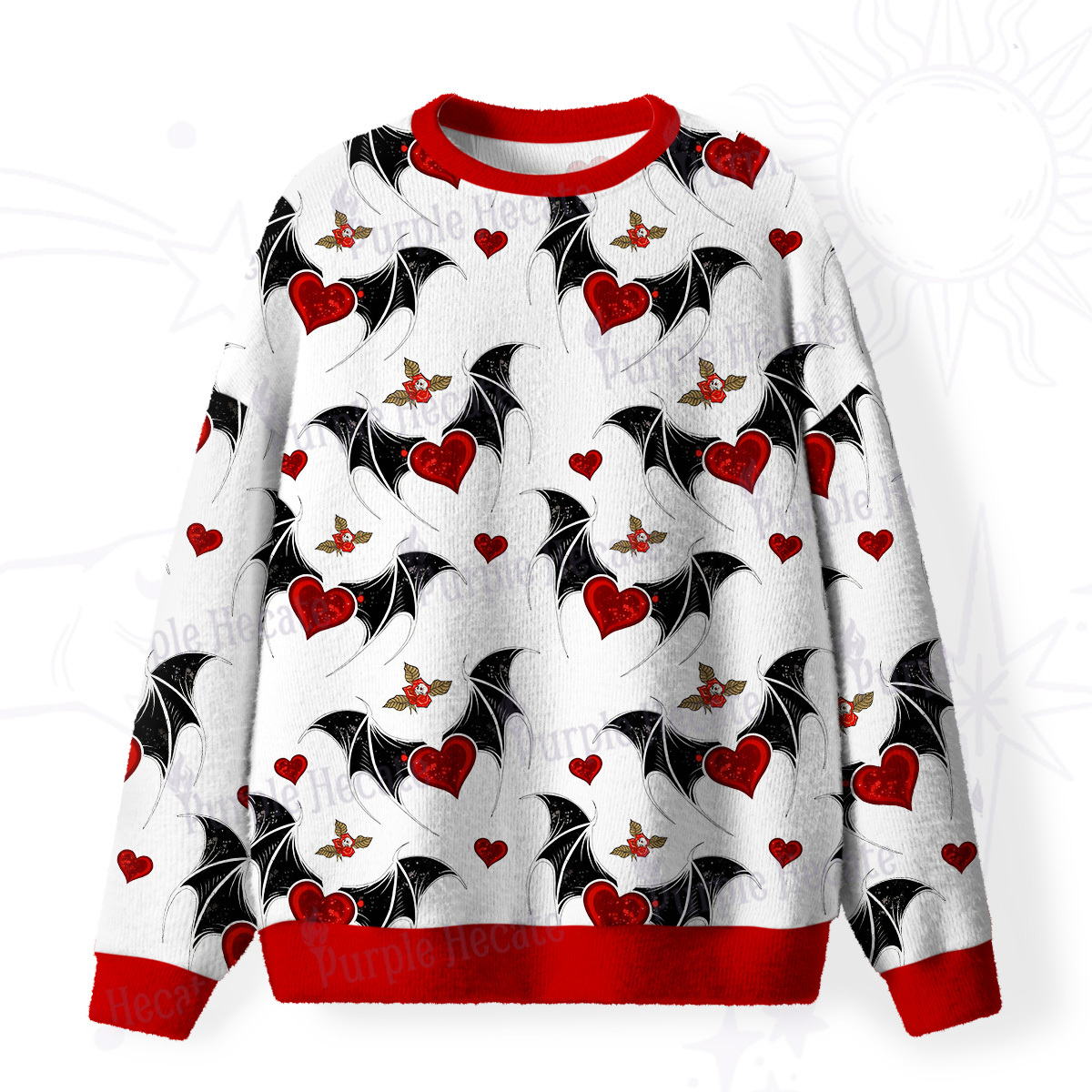 Purplehecate Dark Romance Bat & Heart Fuzzy Ugly Sweatshirt
