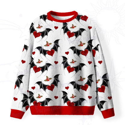 Purplehecate Dark Romance Bat & Heart Fuzzy Ugly Sweatshirt