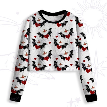 Purplehecate Dark Romance Bat & Heart Crop Fuzzy Ugly Sweatshirt
