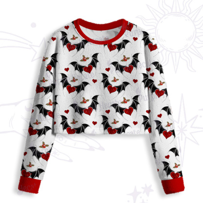 Purplehecate Dark Romance Bat & Heart Crop Fuzzy Ugly Sweatshirt