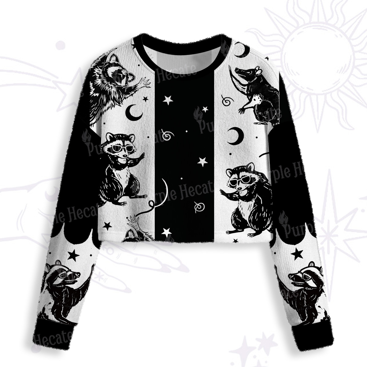 Purplehecate Galactic Raccoon Club Crop Fuzzy Ugly Sweatshirt