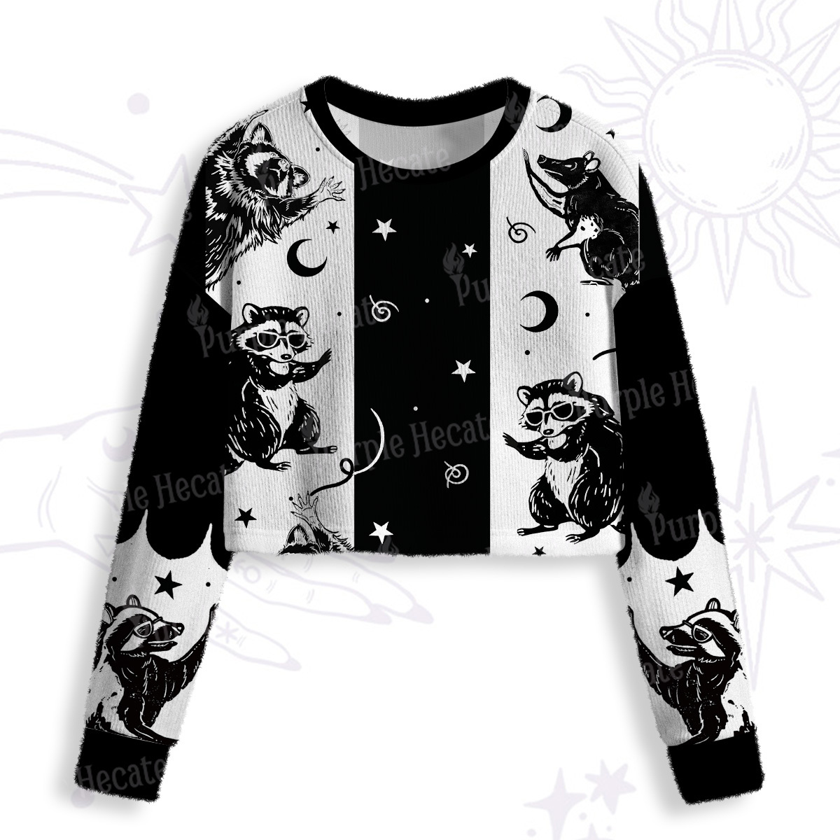 Purplehecate Galactic Raccoon Club Crop Fuzzy Ugly Sweatshirt