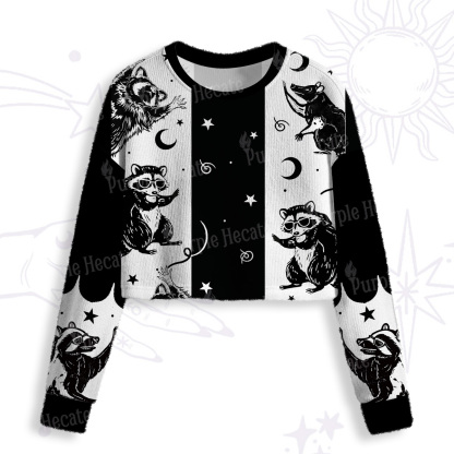 Purplehecate Galactic Raccoon Club Crop Fuzzy Ugly Sweatshirt