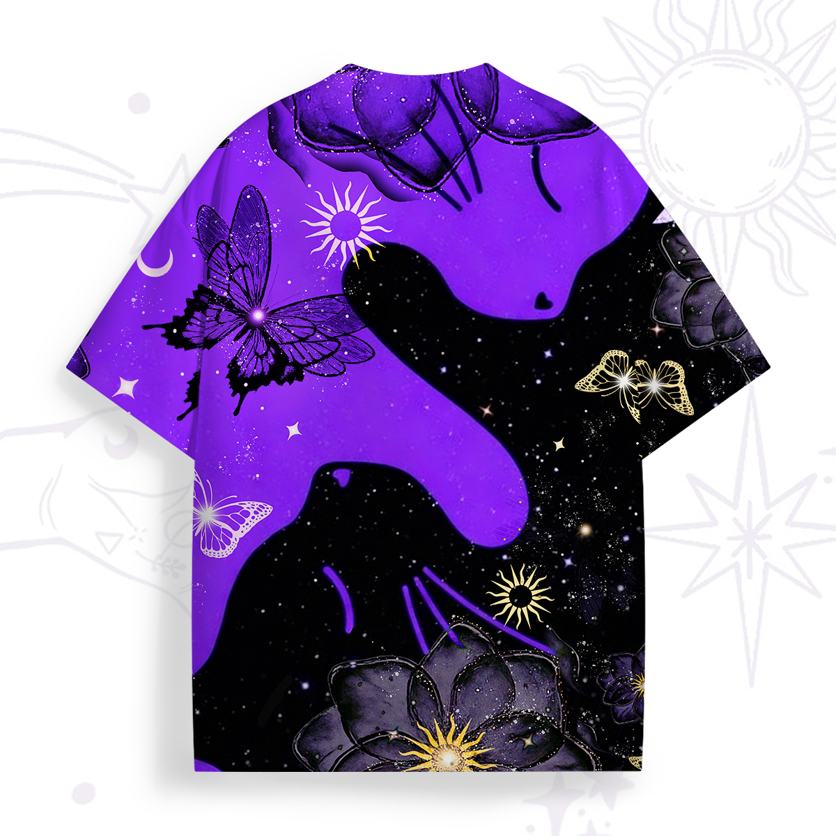Purplehecate Starlit Cats & Butterflies All Over Print T-Shirt