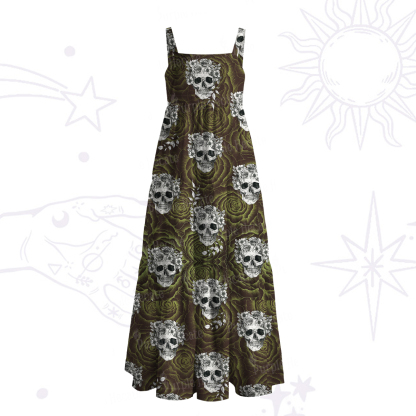 Purplehecate Rose Skull Wide Straps Maxi Dress