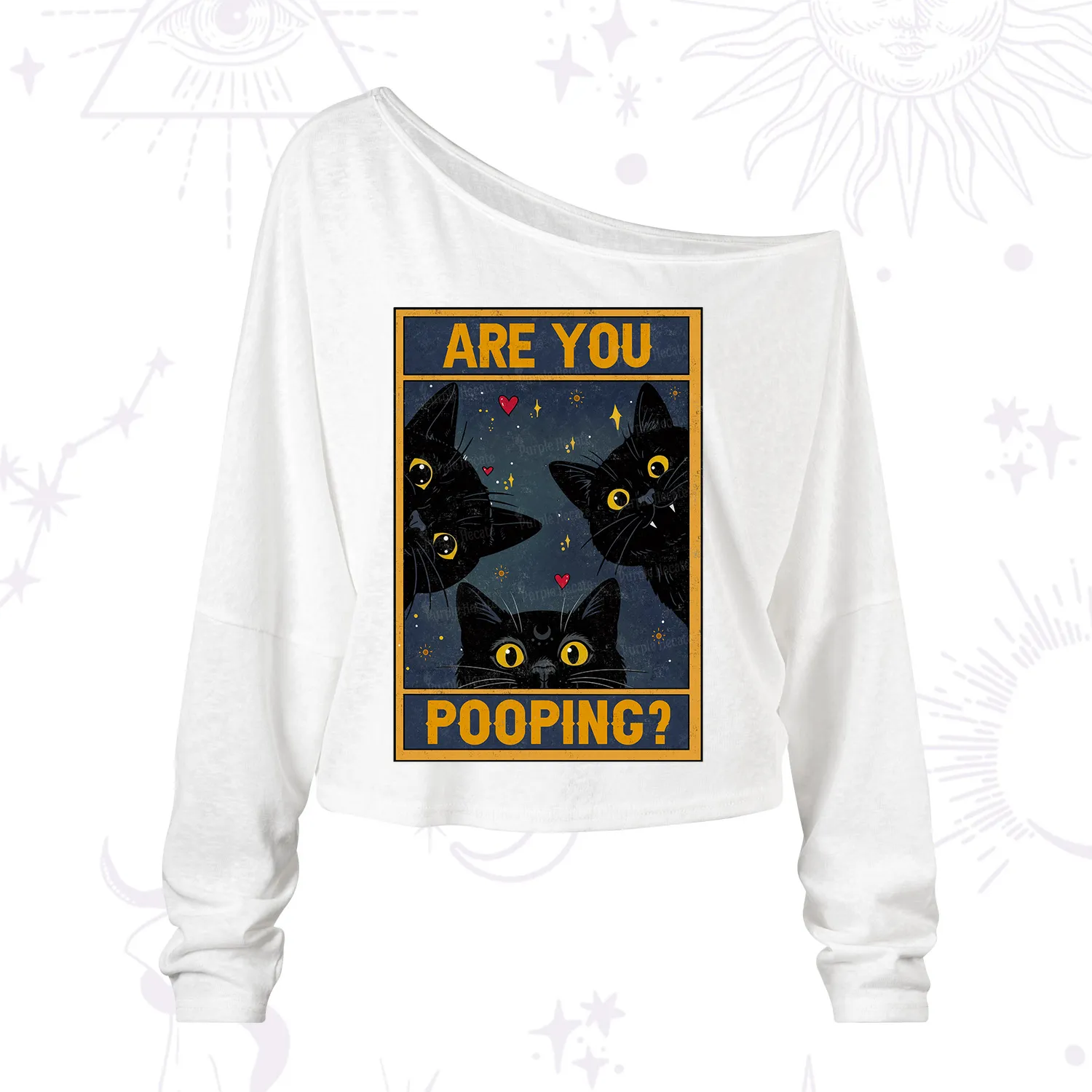 Purplehecate Funny Black Cat Are You Pooping One Shoulder Long Sleeve Shirt