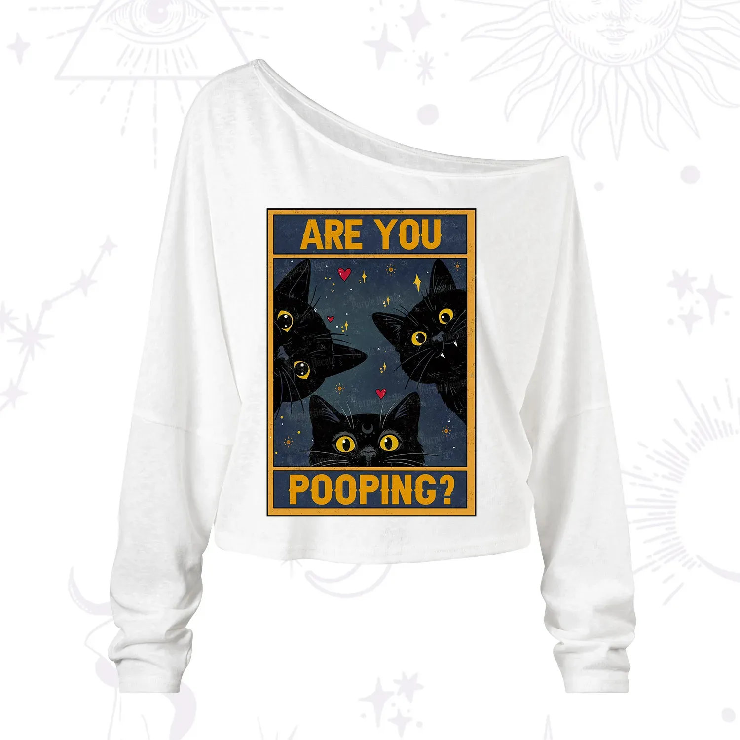 Purplehecate Funny Black Cat Are You Pooping One Shoulder Long Sleeve Shirt