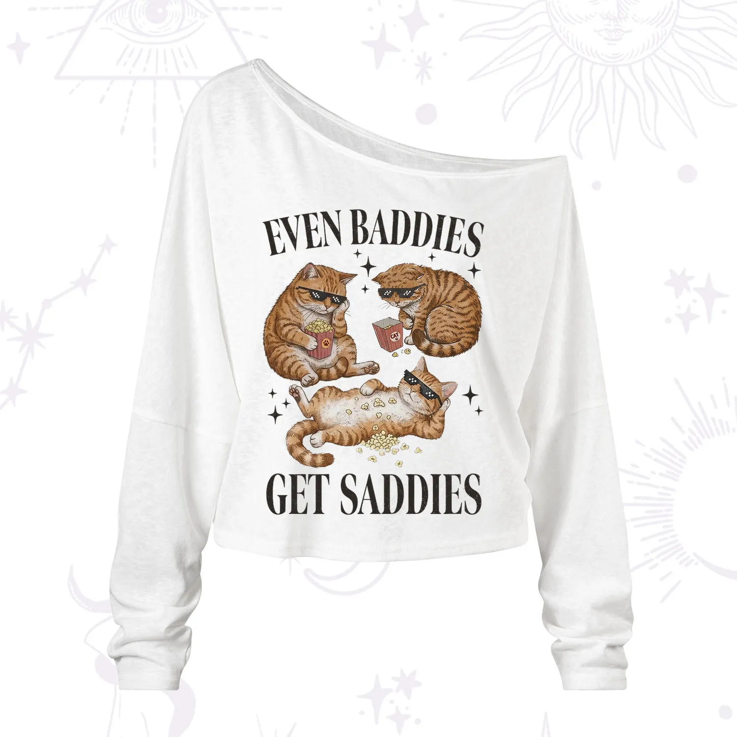 Purplehecate Even Baddies Get Saddies Funny Cat One Shoulder Long Sleeve Shirt