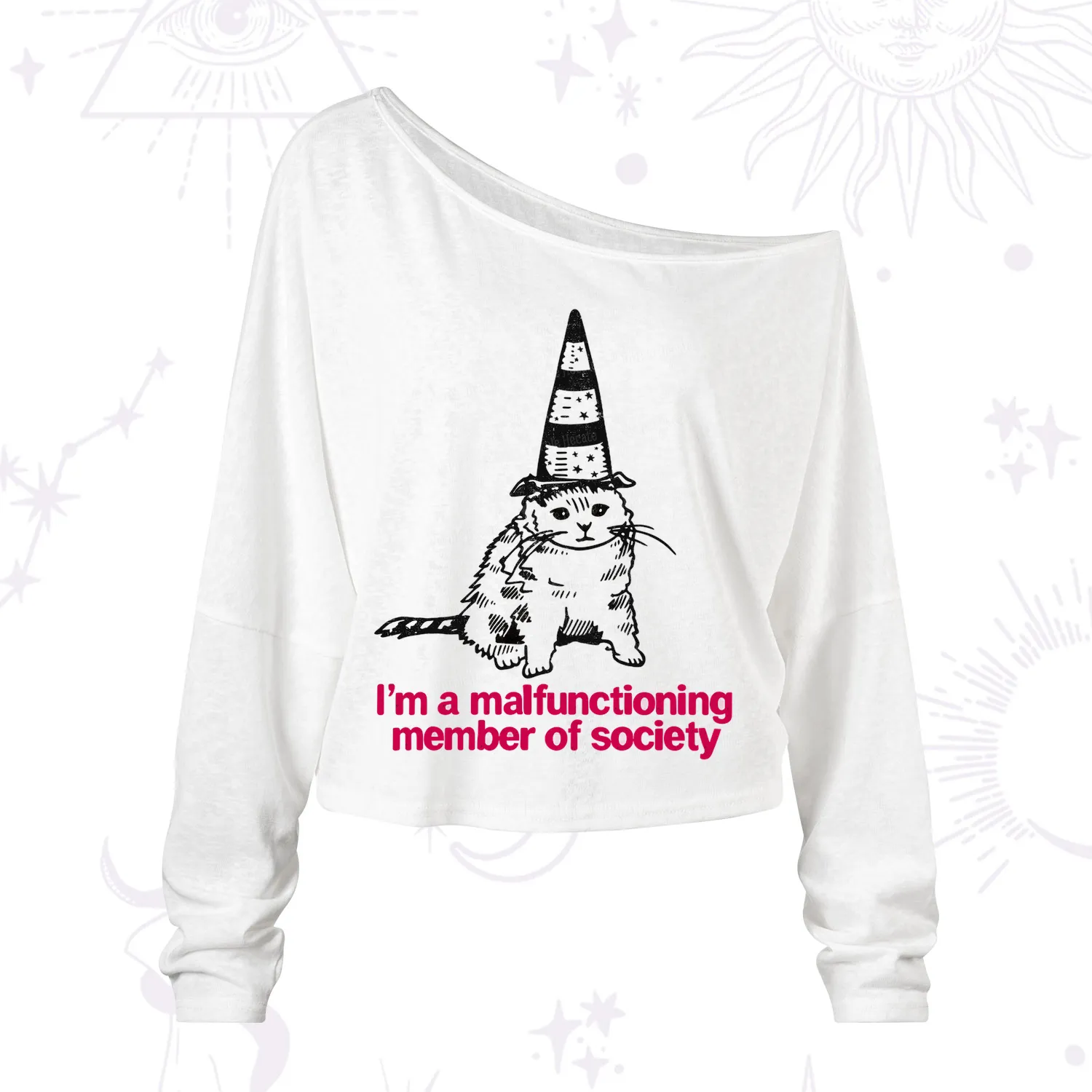 Purplehecate Social Anxiety Cat One Shoulder Long Sleeve Shirt