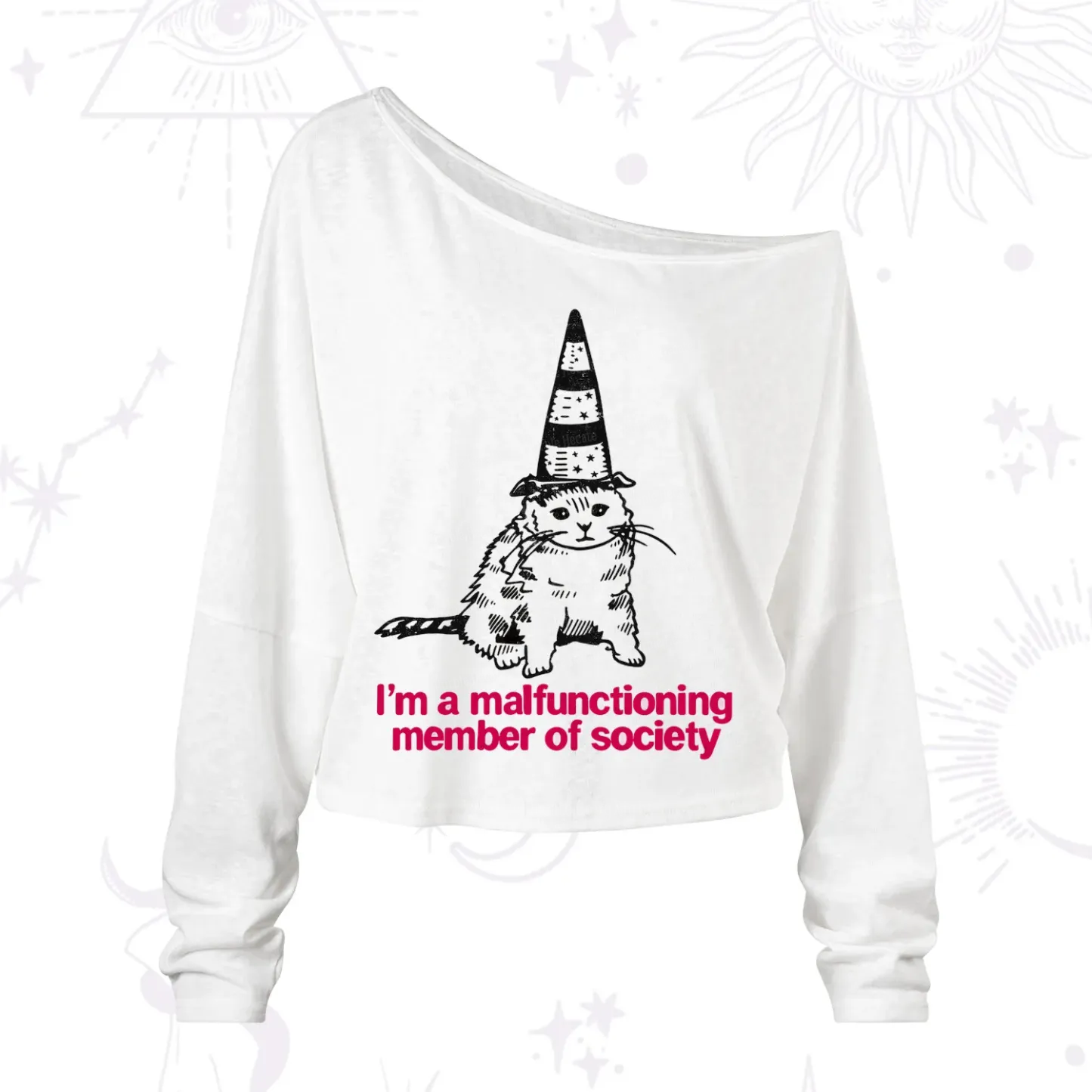 Purplehecate Social Anxiety Cat One Shoulder Long Sleeve Shirt