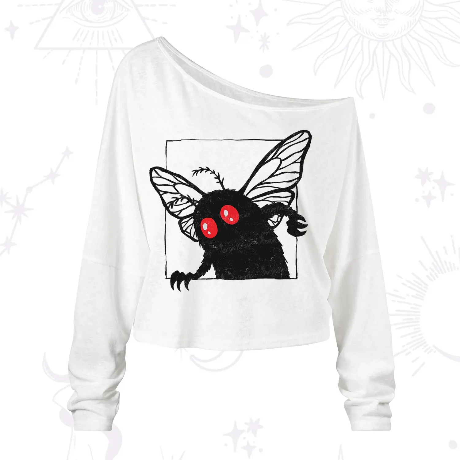 Purplehecate The Curious Mothman One Shoulder Long Sleeve Shirt