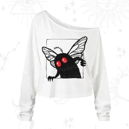 Purplehecate The Curious Mothman One Shoulder Long Sleeve Shirt