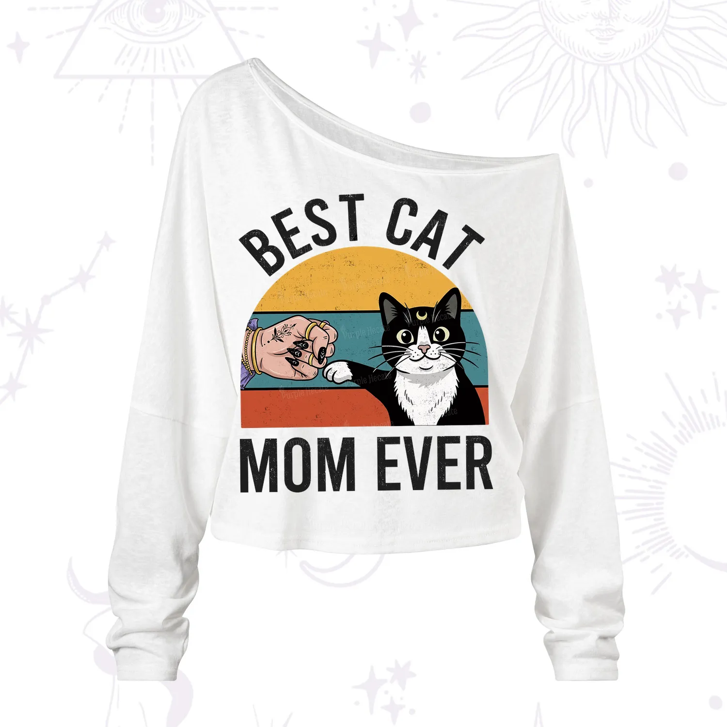 Purplehecate Best Cat Mom Ever One Shoulder Long Sleeve Shirt