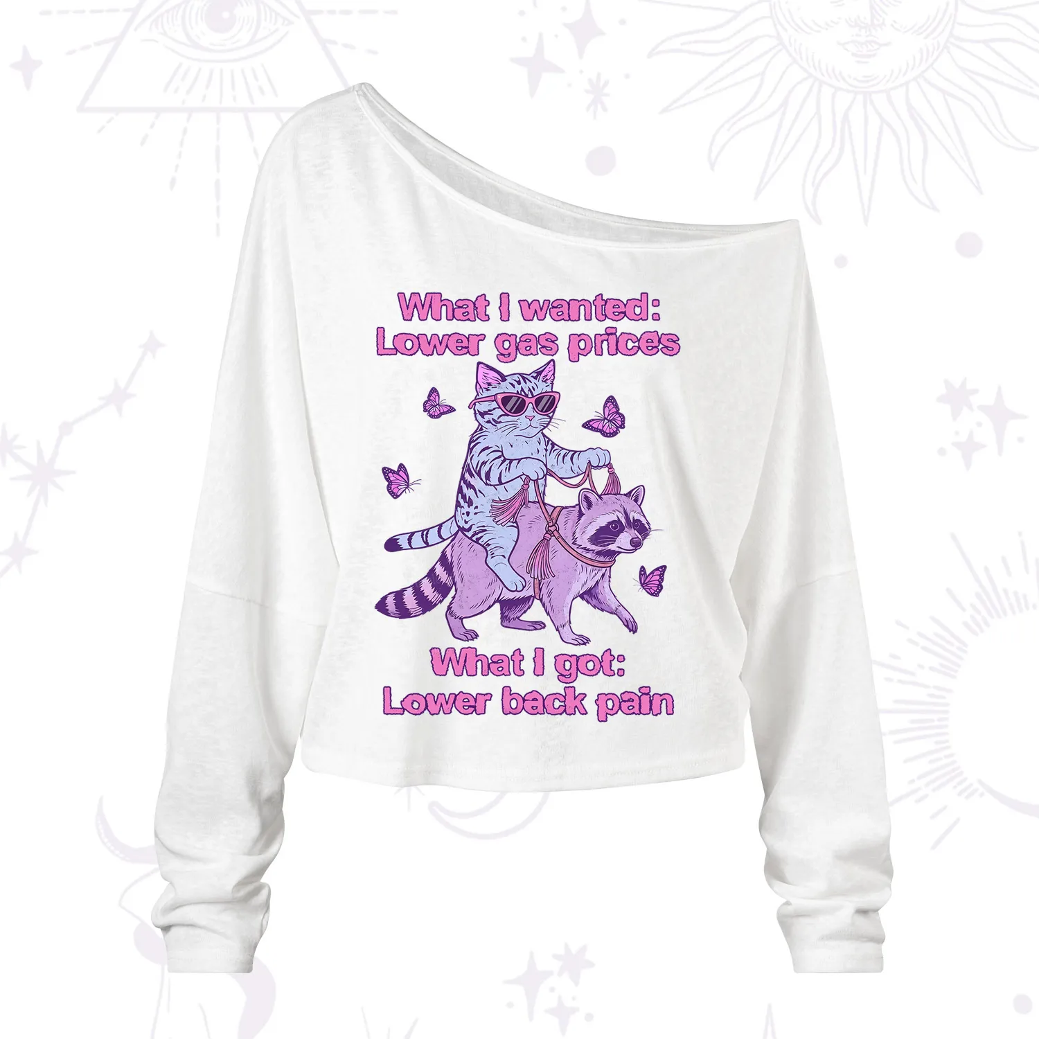 Purplehecate Lower Gas Prices Lower Back Pain Cat One Shoulder Long Sleeve Shirt