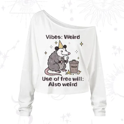 Purplehecate Weird Vibes Only Opossum One Shoulder Long Sleeve Shirt