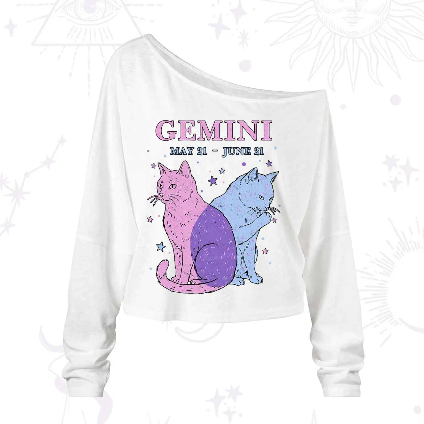 Purplehecate Gemini Zodiac Cats One Shoulder Long Sleeve Shirt