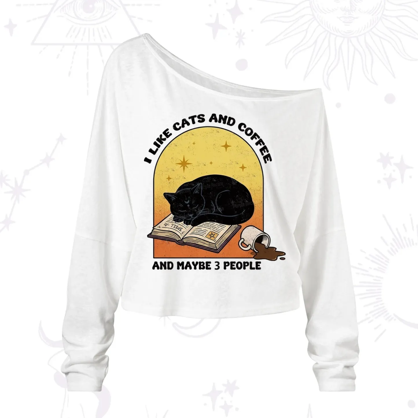 Purplehecate I Like Cats And Coffee One Shoulder Long Sleeve Shirt