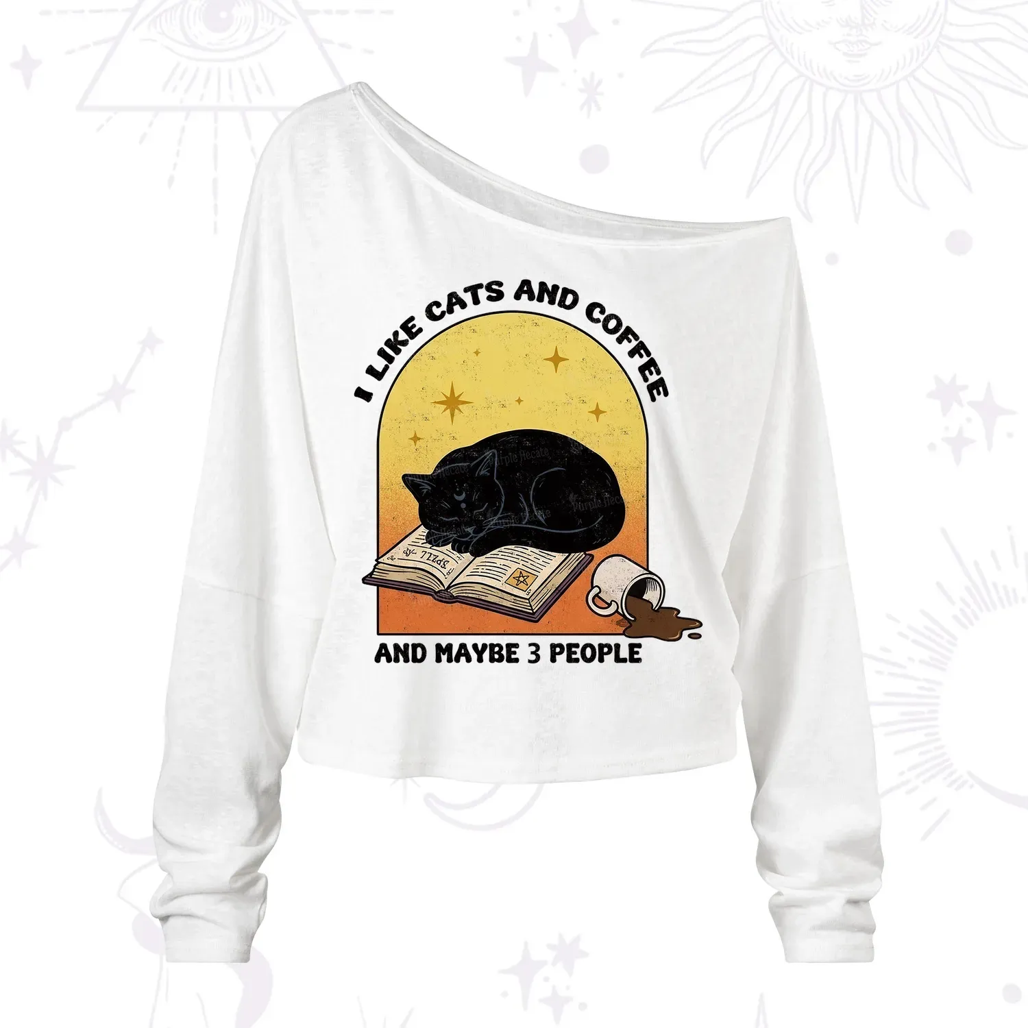 Purplehecate I Like Cats And Coffee One Shoulder Long Sleeve Shirt
