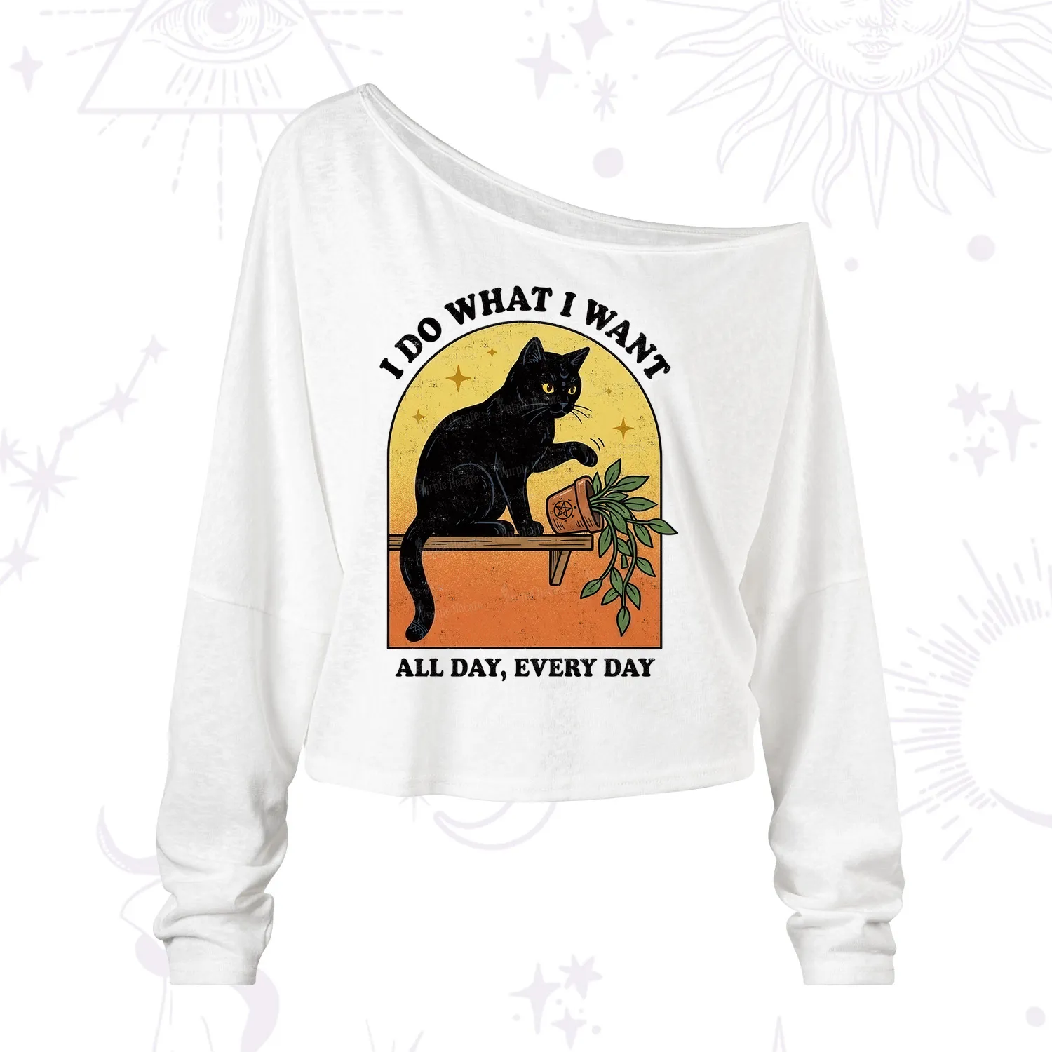 Purplehecate I Do What I Want Funny Black Cat One Shoulder Long Sleeve Shirt