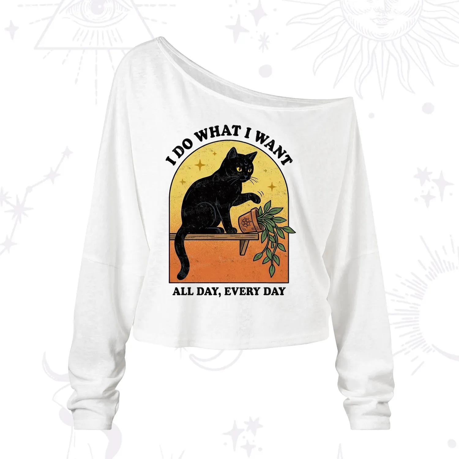 Purplehecate I Do What I Want Funny Black Cat One Shoulder Long Sleeve Shirt