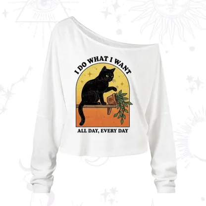 Purplehecate I Do What I Want Funny Black Cat One Shoulder Long Sleeve Shirt