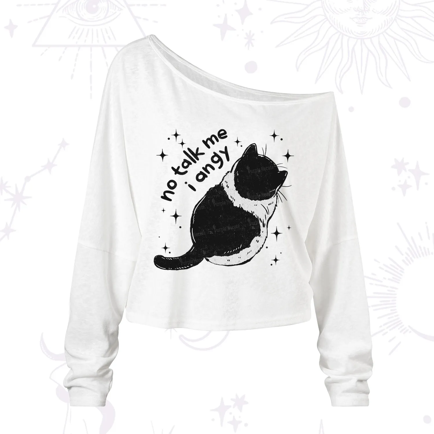 Purplehecate No Talk Me Im Angy Cat One Shoulder Long Sleeve Shirt