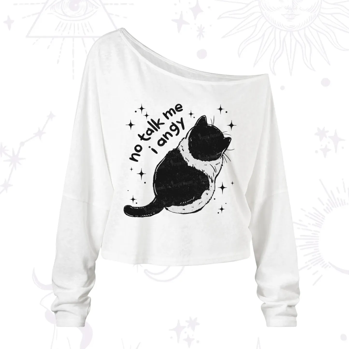 Purplehecate No Talk Me Im Angy Cat One Shoulder Long Sleeve Shirt