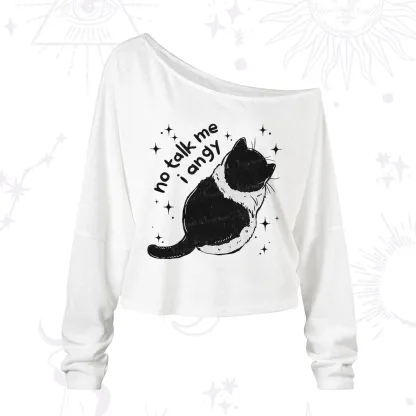 Purplehecate No Talk Me Im Angy Cat One Shoulder Long Sleeve Shirt