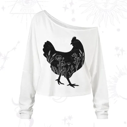 Purplehecate Floral Chicken One Shoulder Long Sleeve Shirt