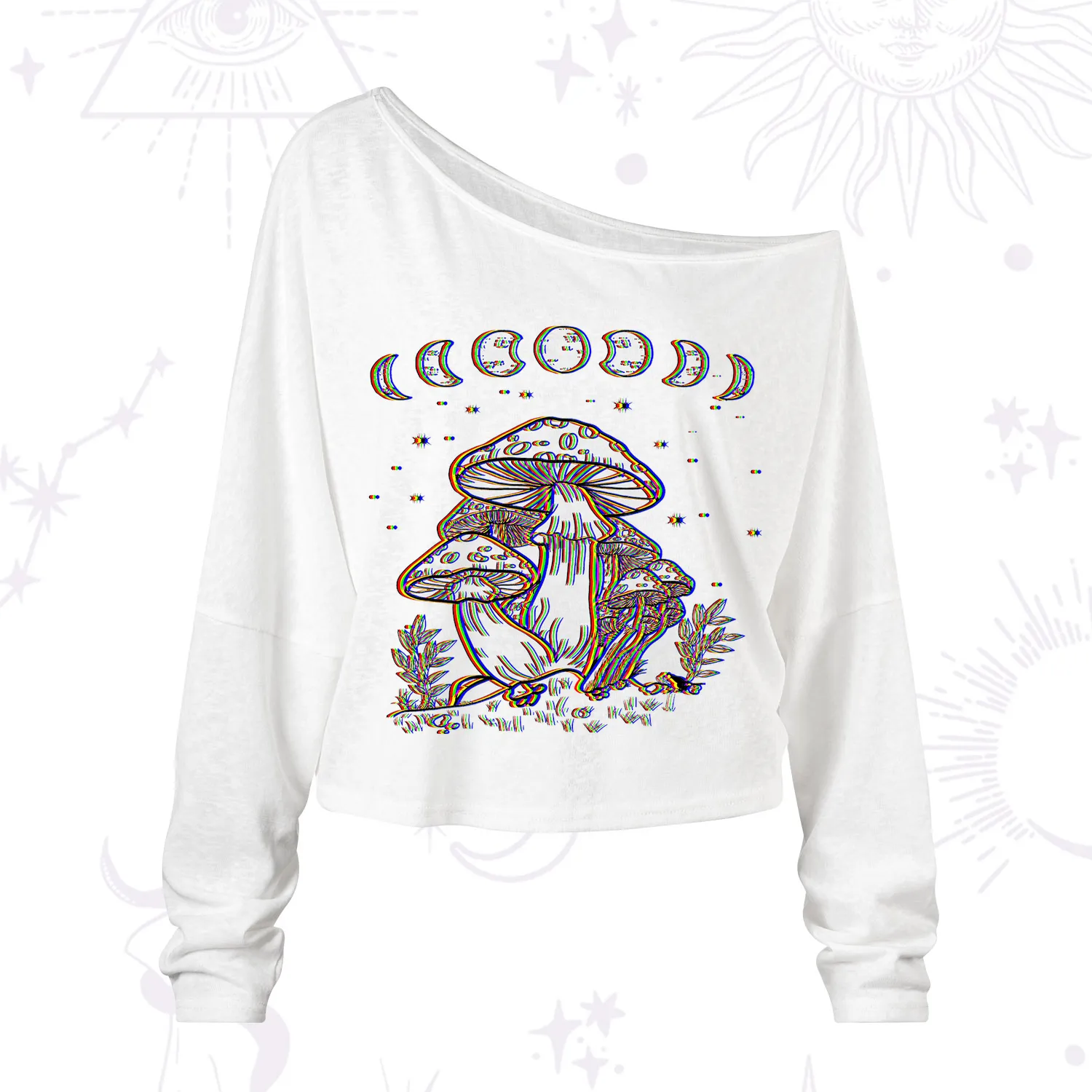 Purplehecate Mushroom and Moon One Shoulder Long Sleeve Shirt