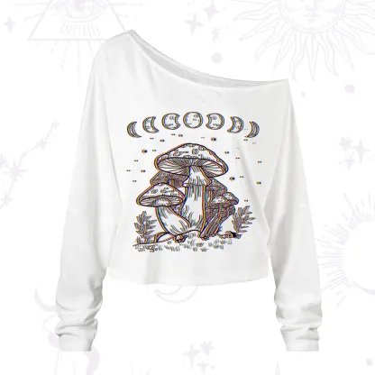 Purplehecate Mushroom and Moon One Shoulder Long Sleeve Shirt