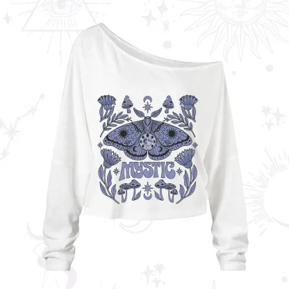 Purplehecate Celestial Moth Mushrooms One Shoulder Long Sleeve Shirt