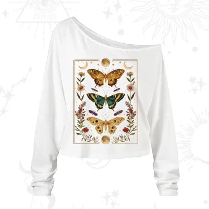 Purplehecate Sun and Moon Butterfly One Shoulder Long Sleeve Shirt