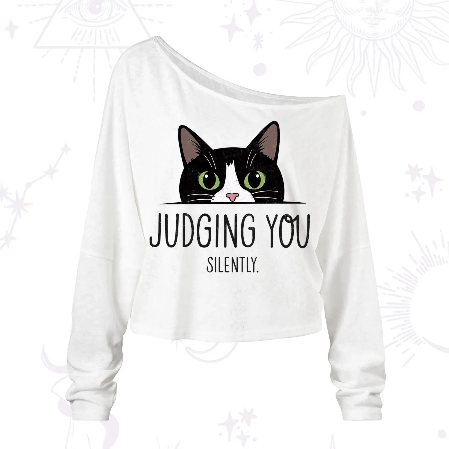 Purplehecate Cute Cat Judging You Silently One Shoulder Long Sleeve Shirt