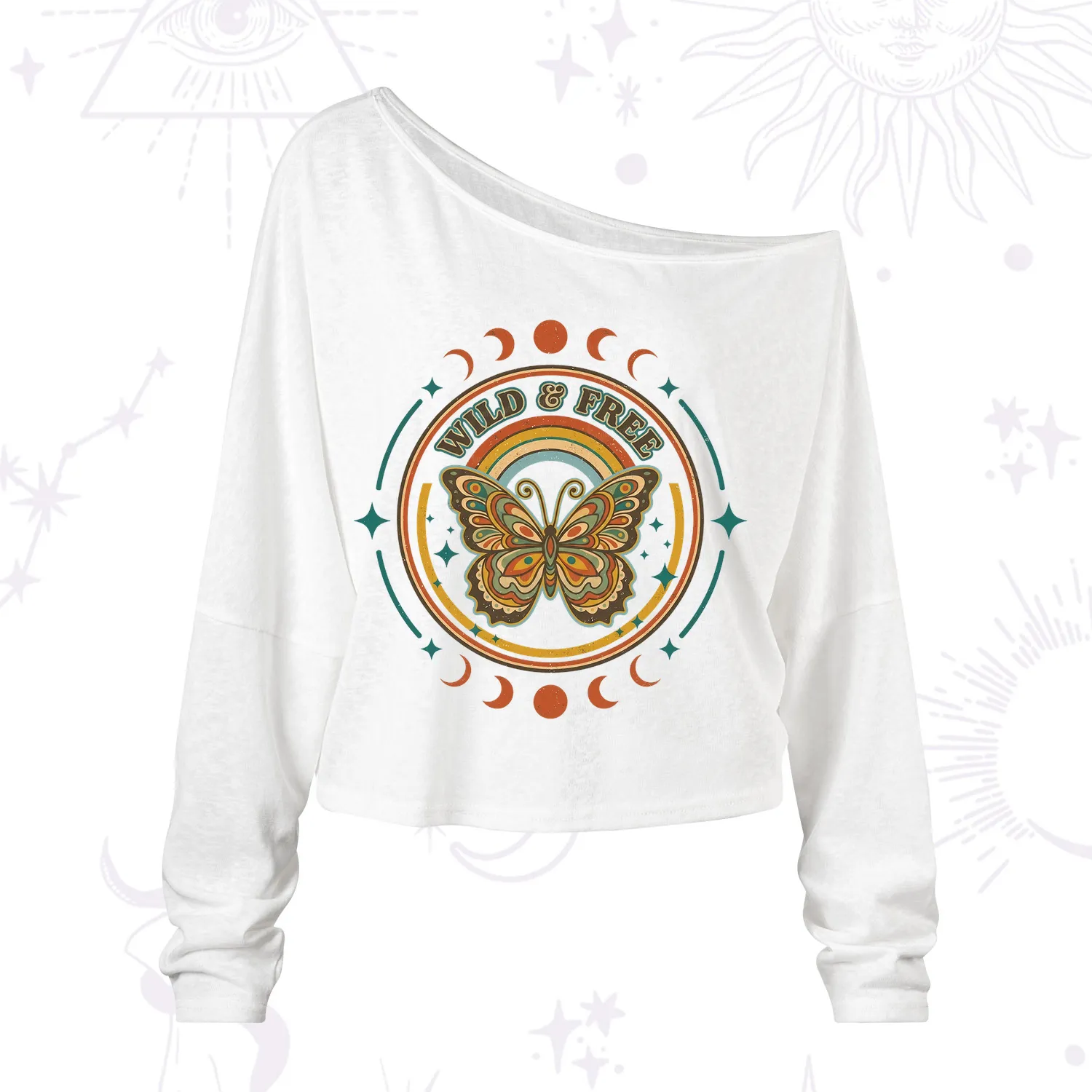 Purplehecate Wild And Free Butterfly One Shoulder Long Sleeve Shirt