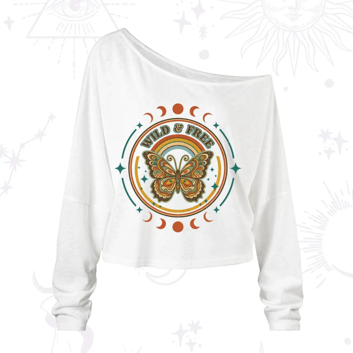 Purplehecate Wild And Free Butterfly One Shoulder Long Sleeve Shirt