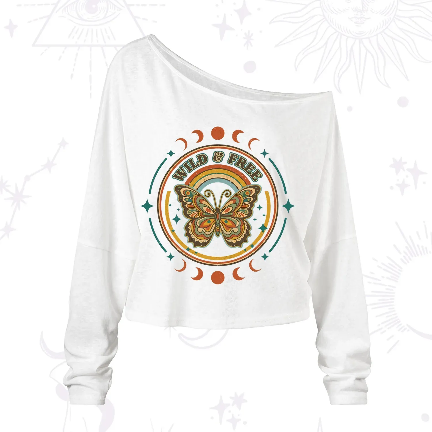 Purplehecate Wild And Free Butterfly One Shoulder Long Sleeve Shirt
