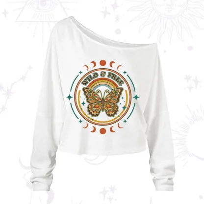 Purplehecate Wild And Free Butterfly One Shoulder Long Sleeve Shirt